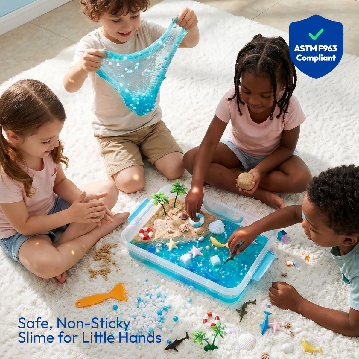 JOVA Klever Kits Construction Sensory Bin for Kids with Glow in The Dark Stones, Sandbox with Lid Castle Building kit, Preschool Learning Activities Gifts for Boys Girls Age 3+