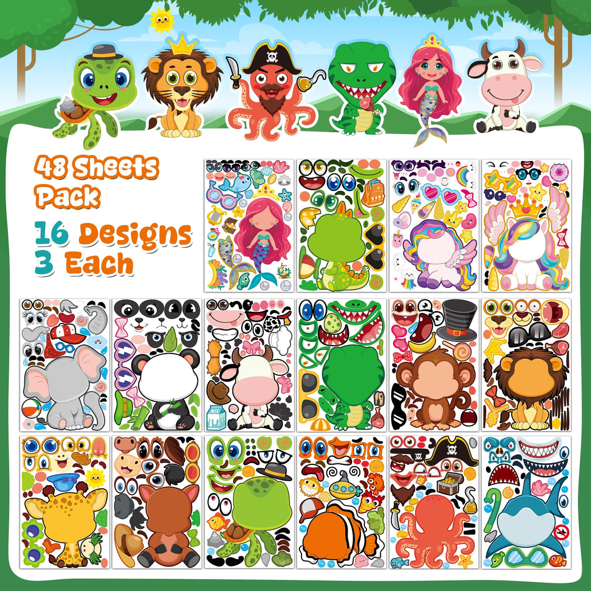 48 Sheets Pumpkin Face Stickers Kids Halloween Party Favors Crafts