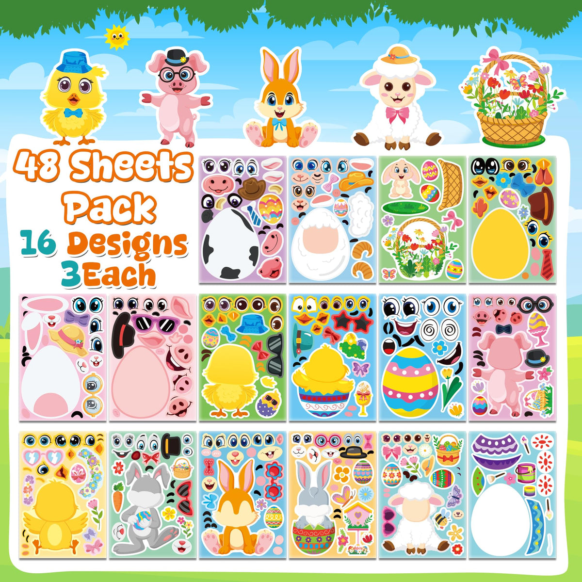 48 Sheets Pumpkin Face Stickers Kids Halloween Party Favors Crafts