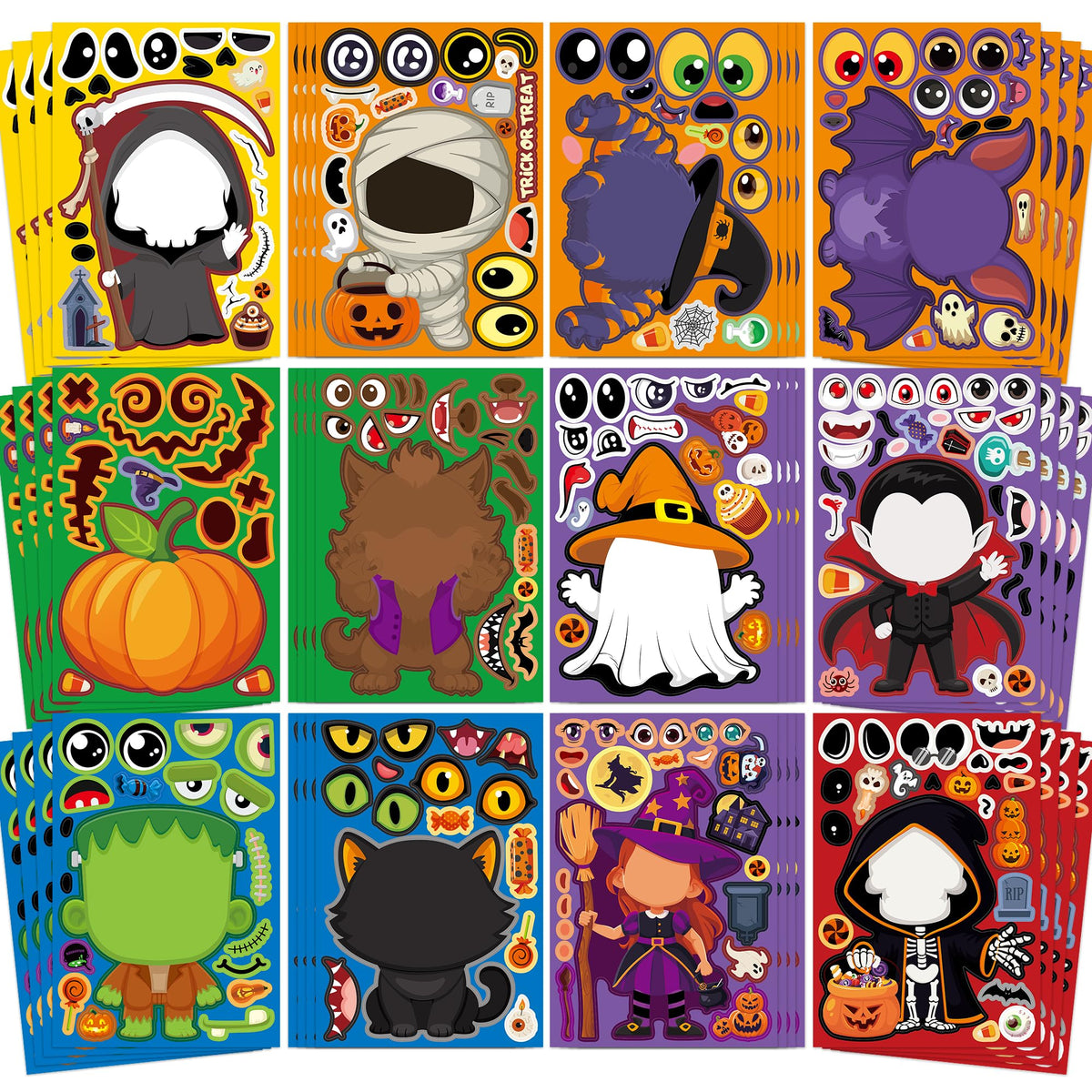 48 Sheets Pumpkin Face Stickers Kids Halloween Party Favors Crafts