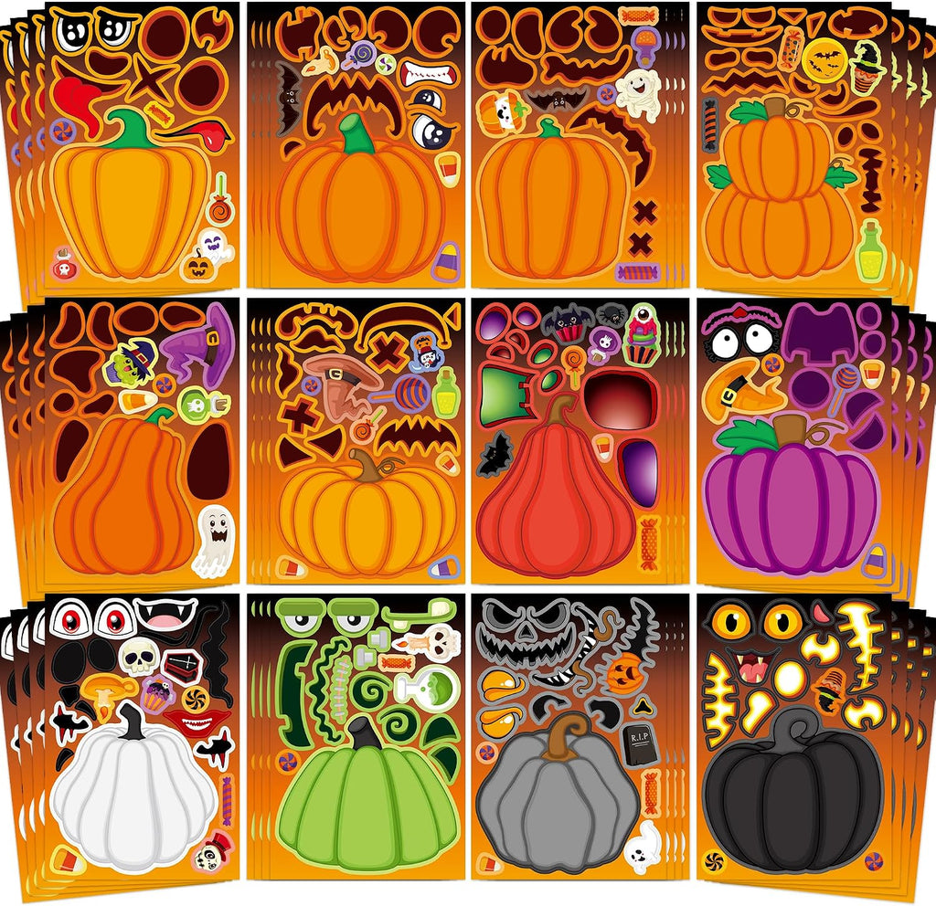 48 Sheets Pumpkin Face Stickers Kids Halloween Party Favors Crafts