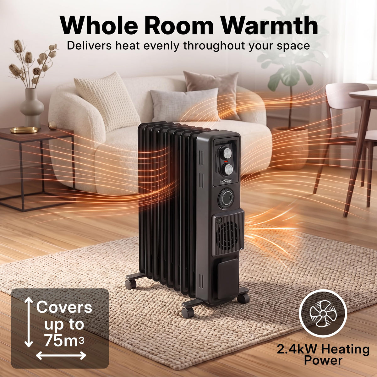 Dimplex ECR20TIE Oil Free Portable Radiator, 2kW Electric Heater, Timer