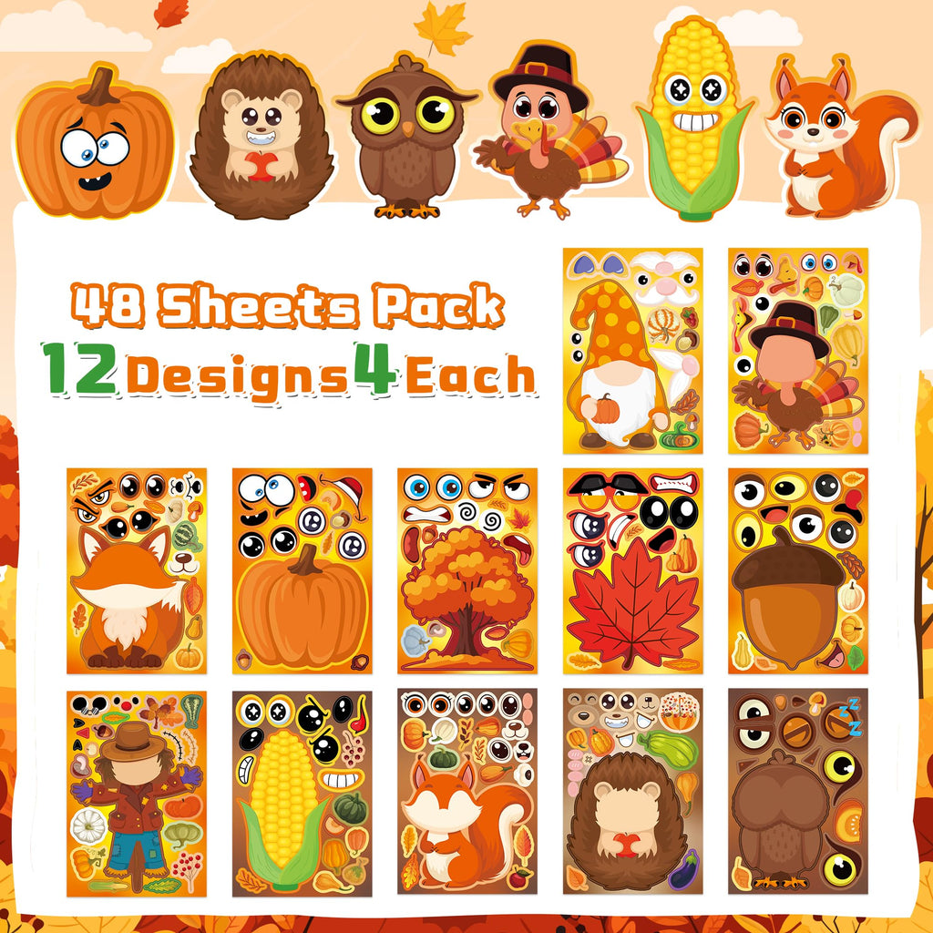 48 Sheets Pumpkin Face Stickers Kids Halloween Party Favors Crafts