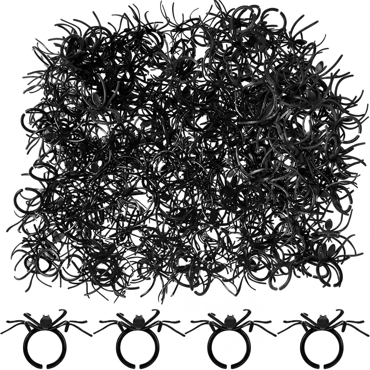 Boao 120 Pcs Halloween Spider Rings for Kids, Black, Purple, Orange, Green