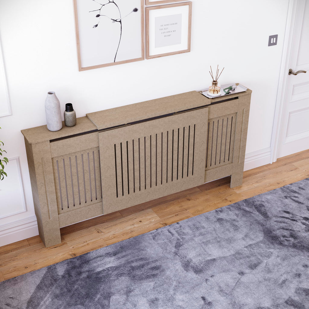 Vida Designs Chelsea Radiator Cover White - Medium - Modern Vertical Slat Design For Optimal Heat Circulation - H82xW111xD19cm - Painted MDF Cabinet Ideal For Living Room & Hallway