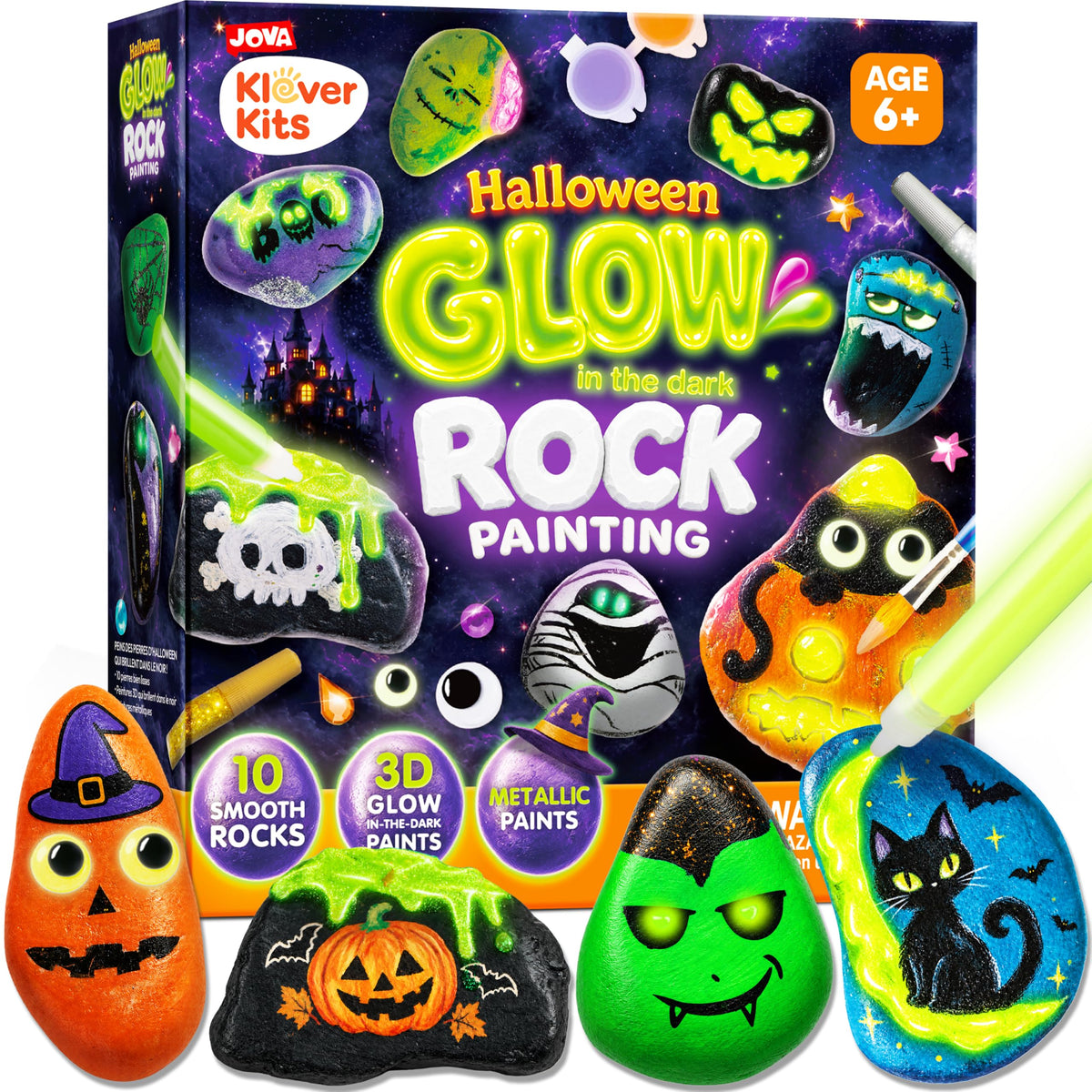 Rock Painting Kit- Glow in The Dark Rock Kit, Arts and Crafts for Kids Ages 6-12, Art Supplies Toy, Kids Craft Paint Kits, Arts & Crafts for Boys Girls Birthday Party Gift Toy