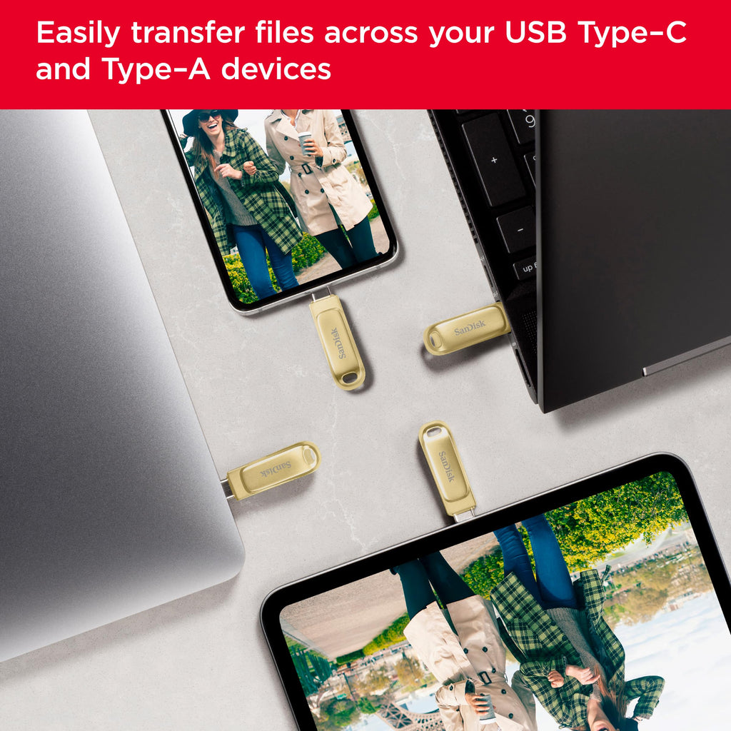 SANDISK Ultra Dual Drive Luxe 256GB, USB-C+USB-A, Up to 150MB/s Read Speeds