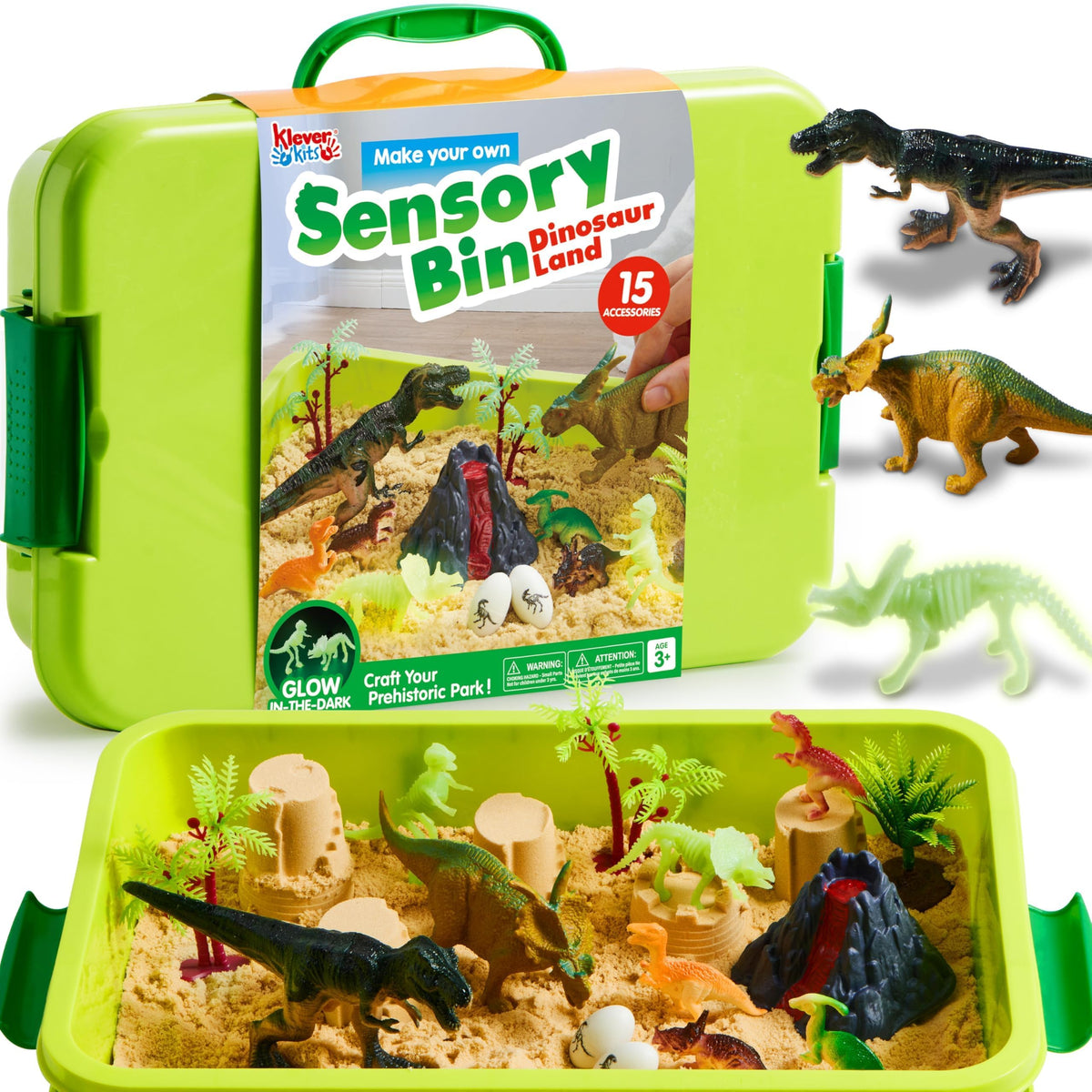 JOVA Klever Kits Construction Sensory Bin for Kids with Glow in The Dark Stones, Sandbox with Lid Castle Building kit, Preschool Learning Activities Gifts for Boys Girls Age 3+