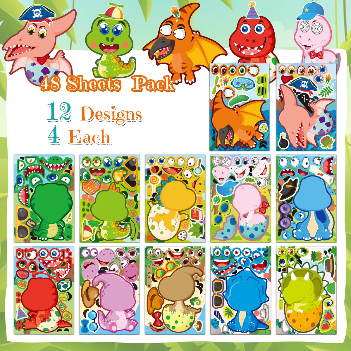 48 Sheets Pumpkin Face Stickers Kids Halloween Party Favors Crafts