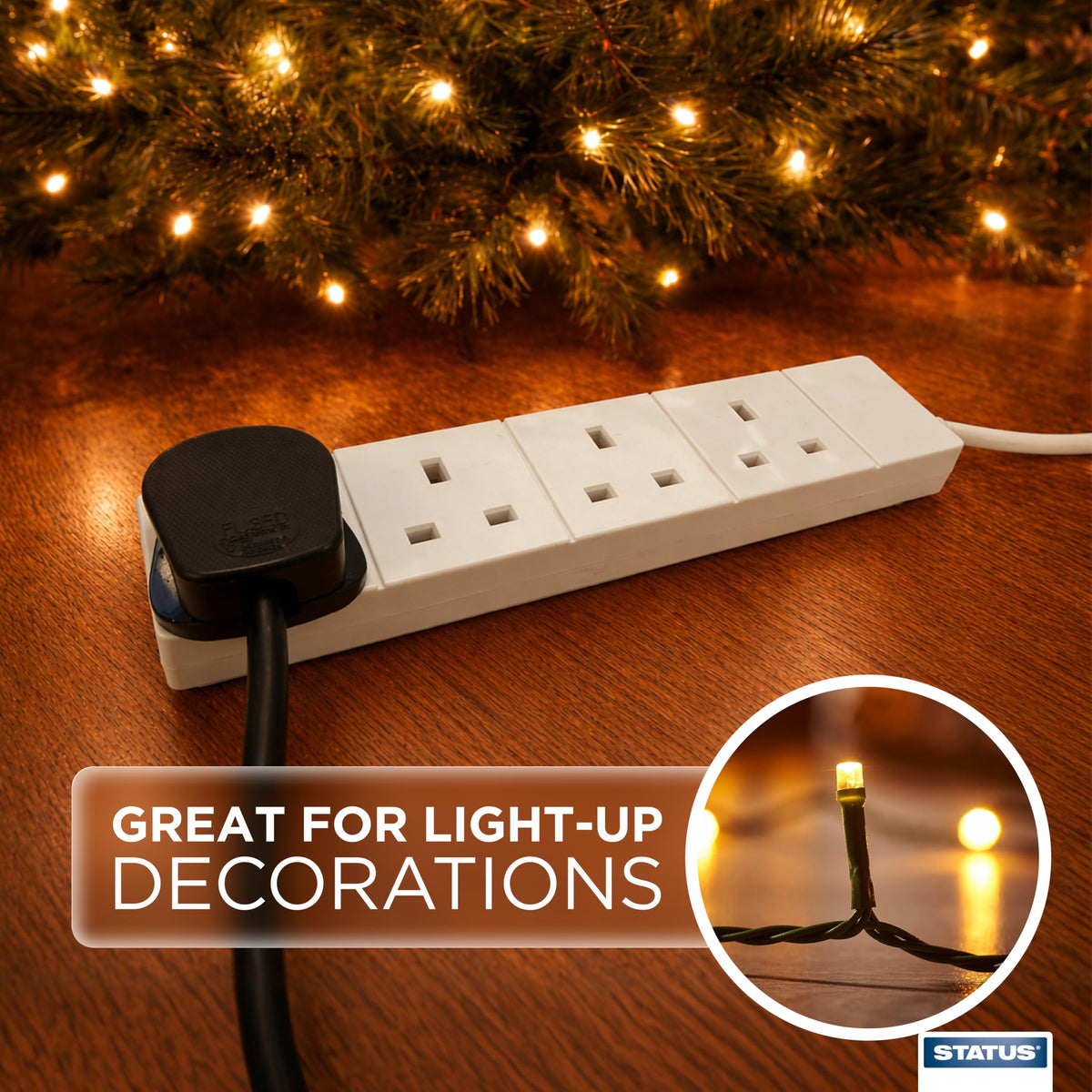 STATUS 4 Socket Extension Lead, 2m Black 13A Power Strip for Home or Office Use (S4W2MBL1PK4)