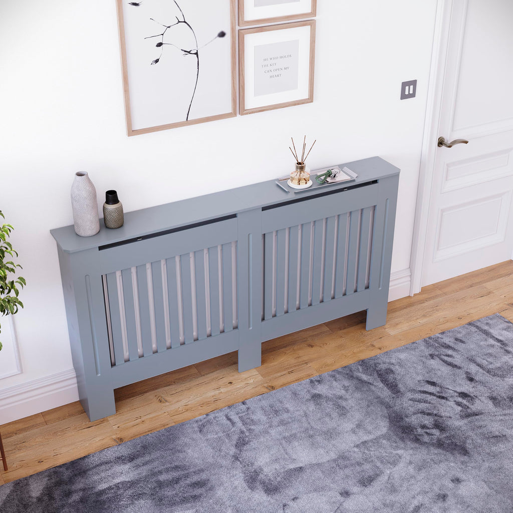Vida Designs Chelsea Radiator Cover White - Medium - Modern Vertical Slat Design For Optimal Heat Circulation - H82xW111xD19cm - Painted MDF Cabinet Ideal For Living Room & Hallway