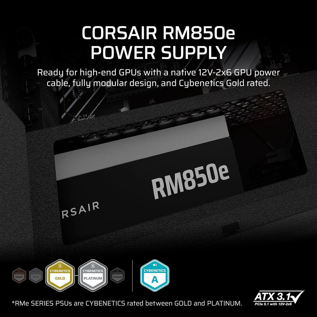 CORSAIR RM850e (2025) Fully Modular Low-Noise ATX Power Supply – Black
