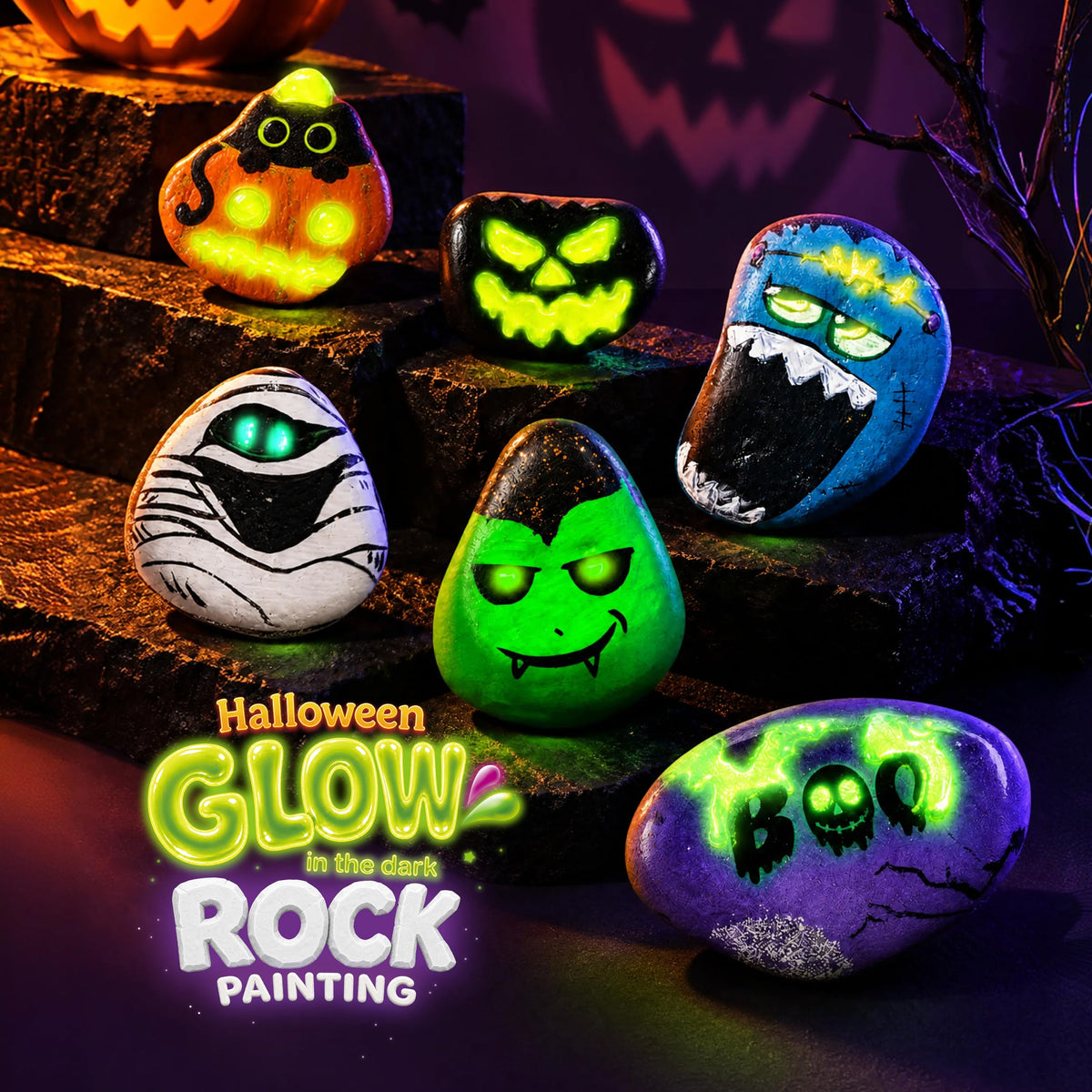 Rock Painting Kit- Glow in The Dark Rock Kit, Arts and Crafts for Kids Ages 6-12, Art Supplies Toy, Kids Craft Paint Kits, Arts & Crafts for Boys Girls Birthday Party Gift Toy
