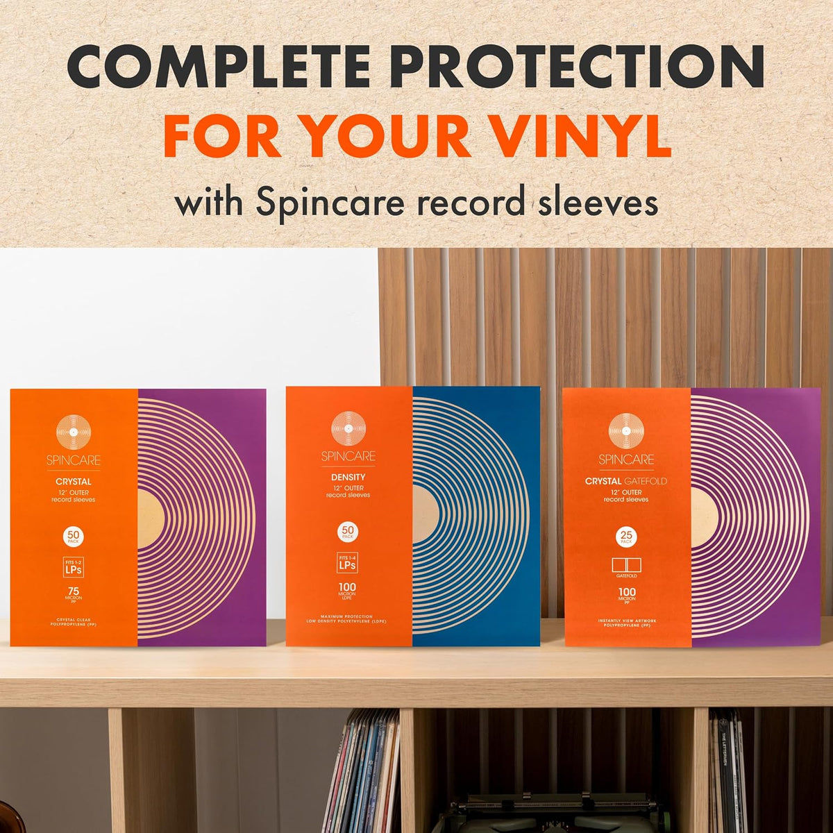SPINCARE 100x 12 Inch Density UV Protection Outer Vinyl Record Sleeves