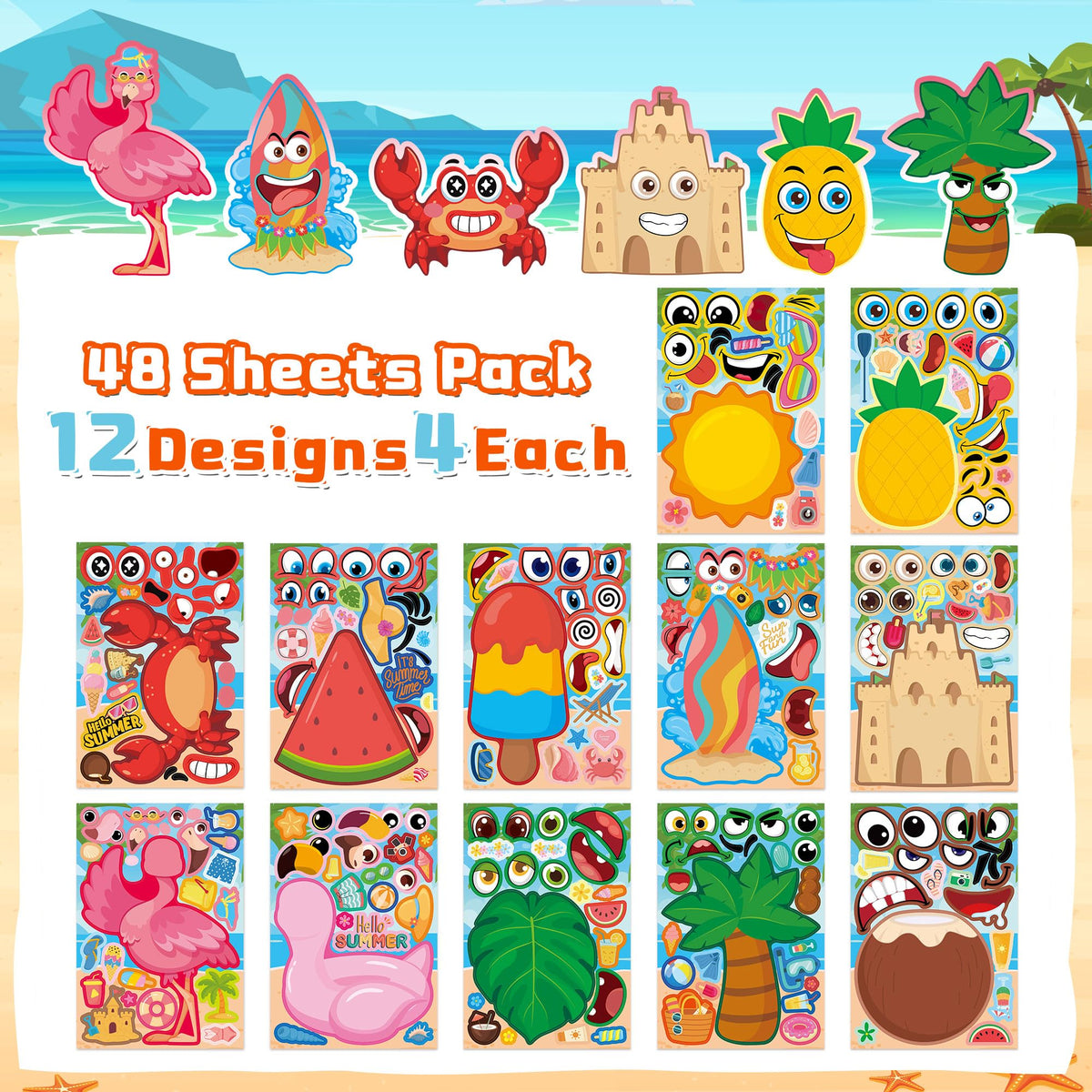 48 Sheets Pumpkin Face Stickers Kids Halloween Party Favors Crafts