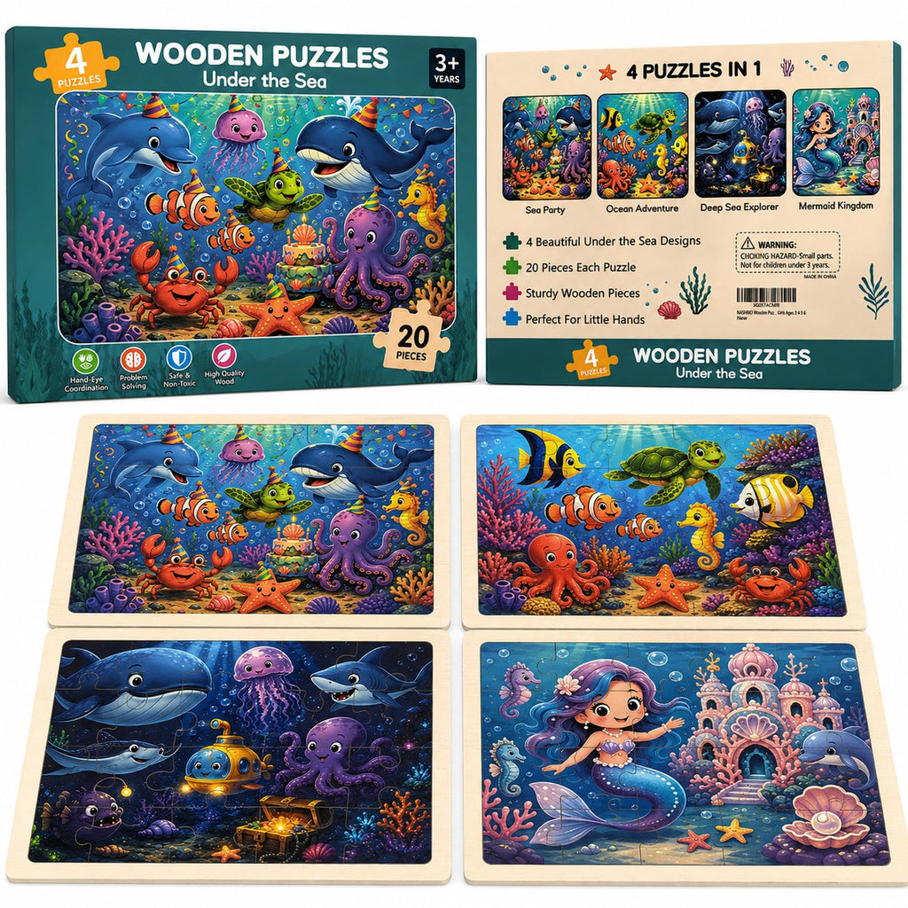Wooden Puzzles Dinosaur Toys for Kids Ages 3-5, Set of 4 Packs with 20-Piece Wood Jigsaw Puzzles, Preschool Educational Brain Teaser Boards for Boys and Girls 3 4 5 6 Years Old