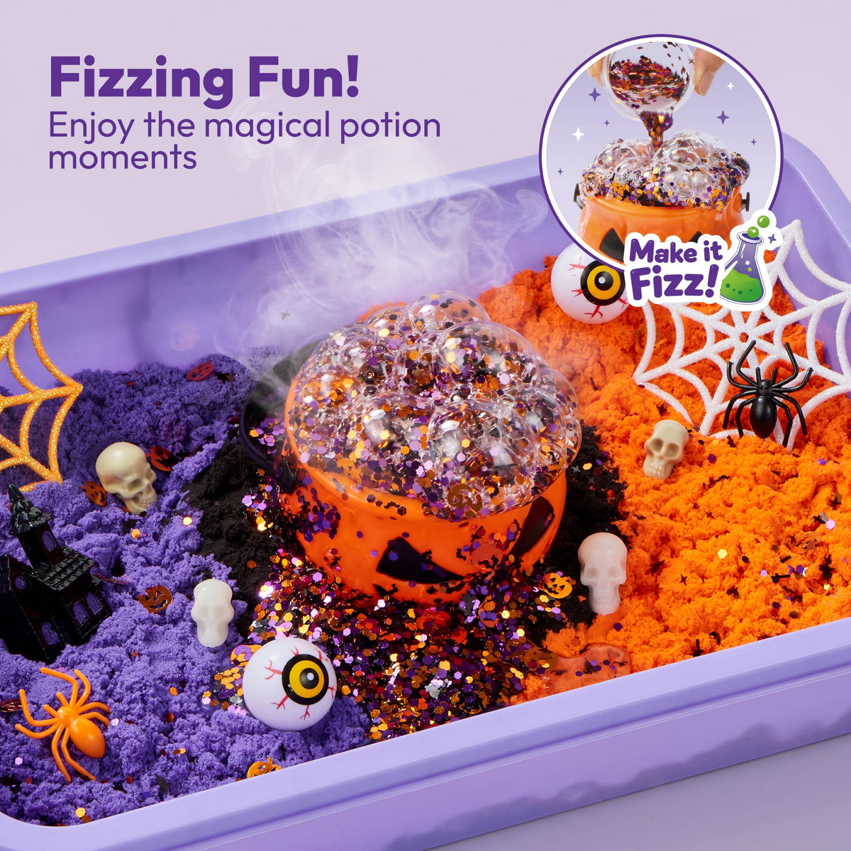 JOVA Klever Kits Construction Sensory Bin for Kids with Glow in The Dark Stones, Sandbox with Lid Castle Building kit, Preschool Learning Activities Gifts for Boys Girls Age 3+