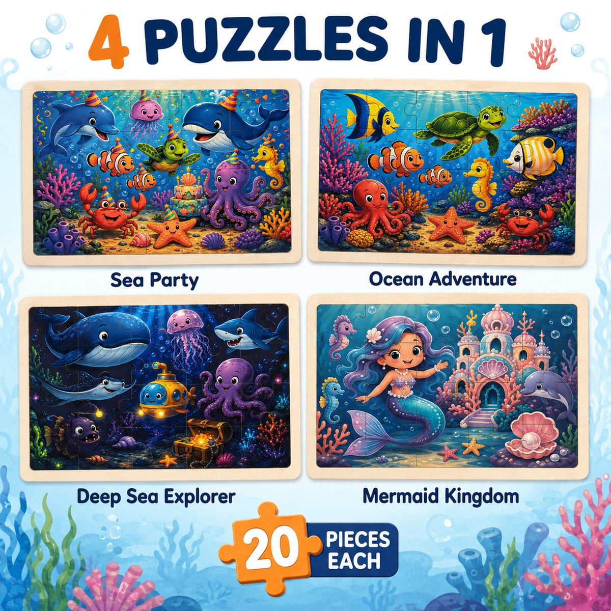Wooden Puzzles Dinosaur Toys for Kids Ages 3-5, Set of 4 Packs with 20-Piece Wood Jigsaw Puzzles, Preschool Educational Brain Teaser Boards for Boys and Girls 3 4 5 6 Years Old