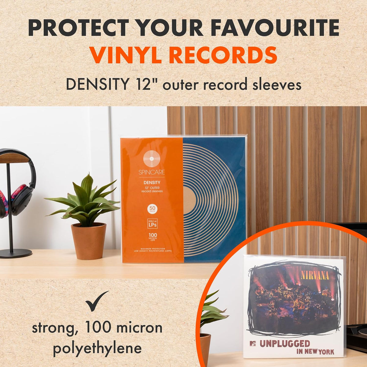 SPINCARE 100x 12 Inch Density UV Protection Outer Vinyl Record Sleeves