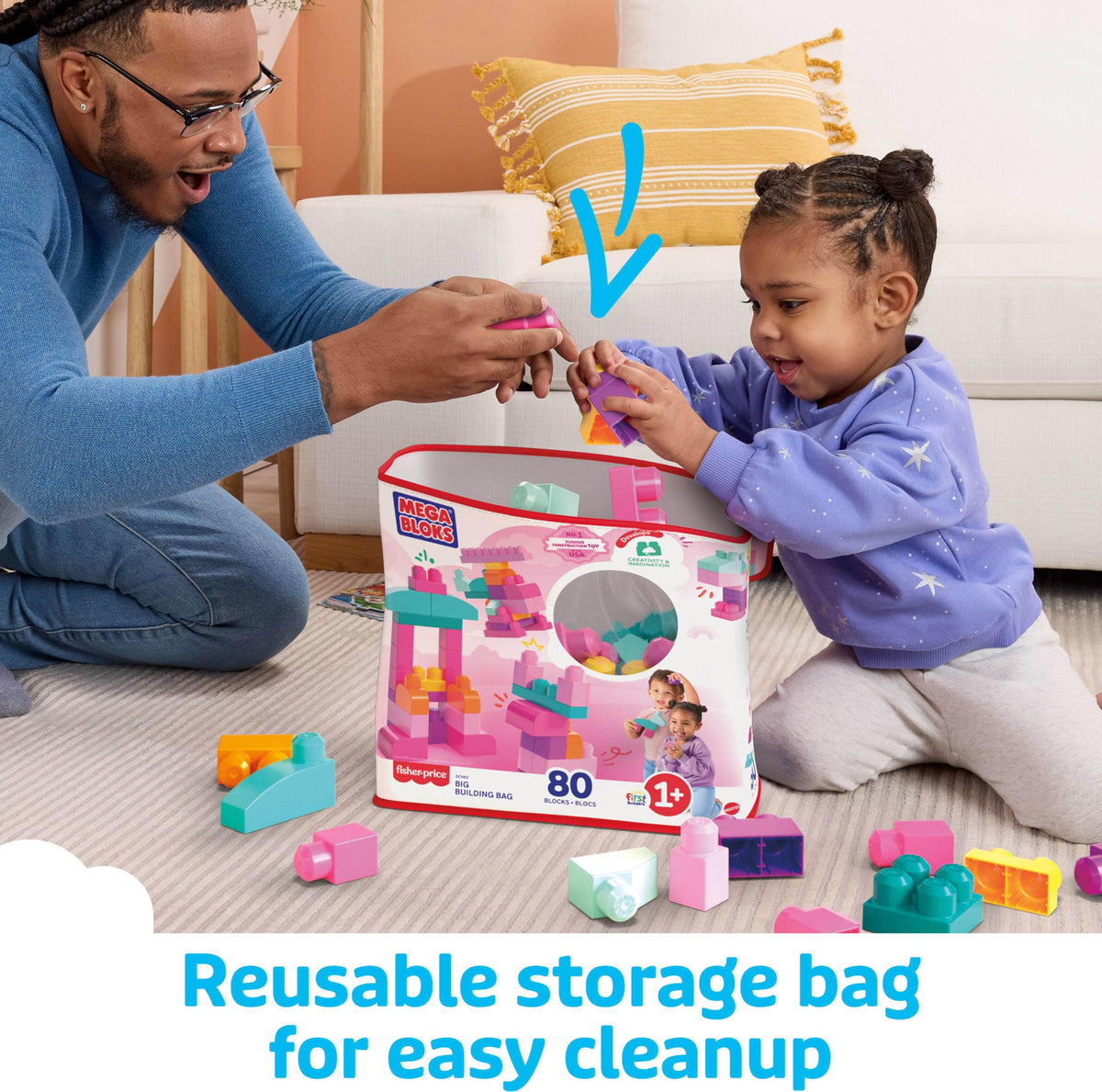 MEGA BLOKS First Builders Big Building Bag Toddler Blocks Toy Blue