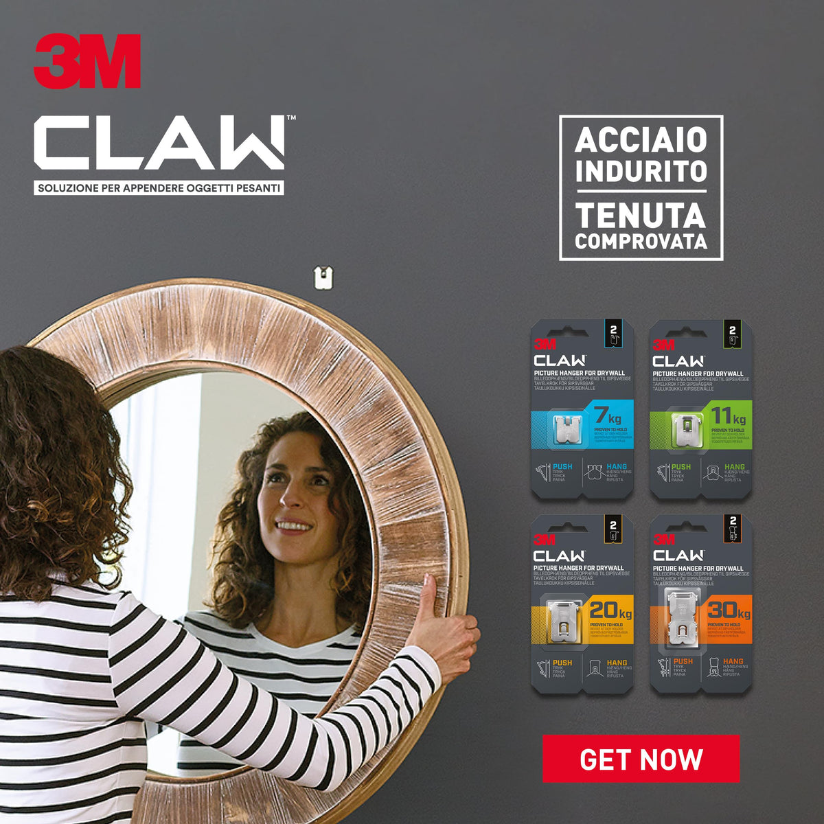 3M Claw Plasterboard Picture Hanging Wall Hooks For Hanging Home Décor, 4 Hangers, Holds up to 7 kg - Ideal for Heavyweight Items