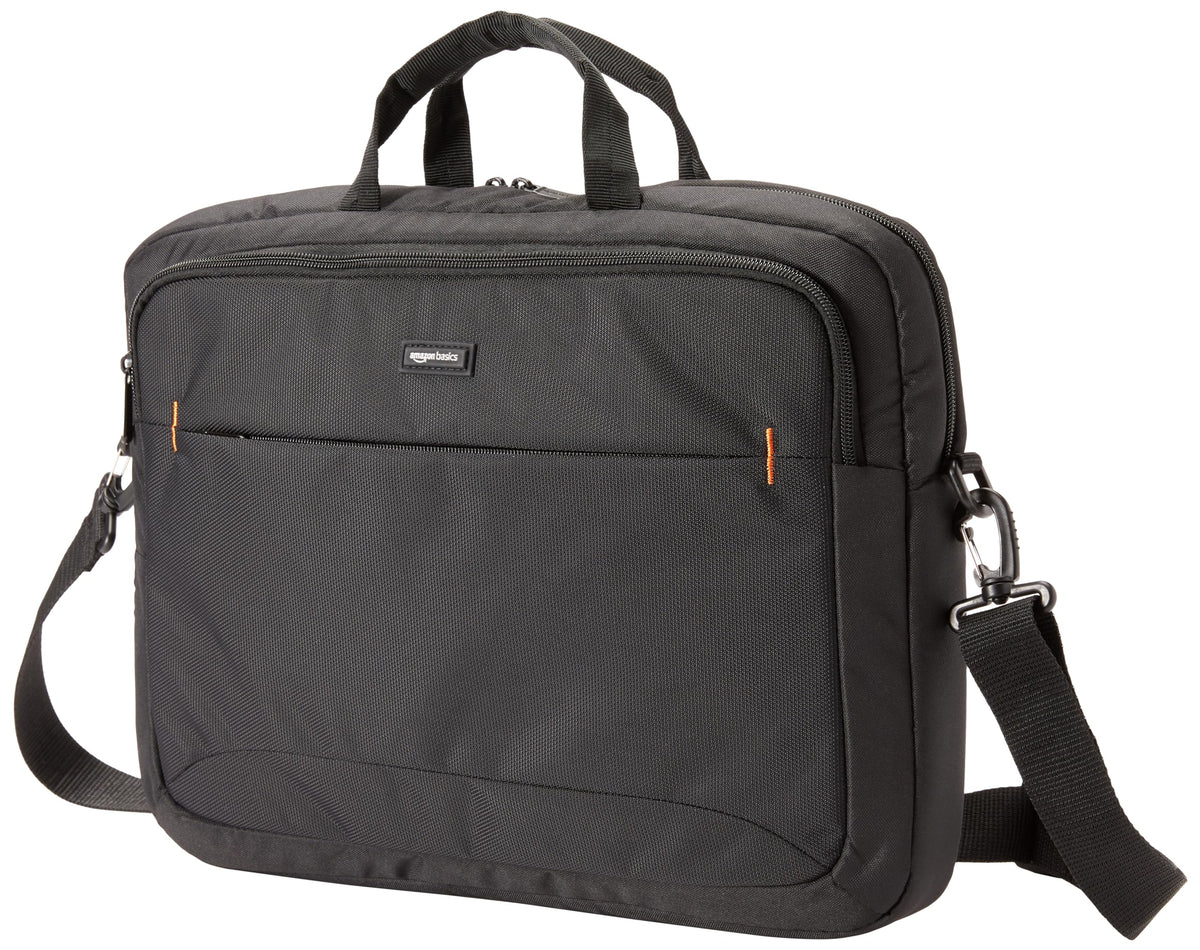 Amazon Basics Laptop Shoulder Bag, Slim 15.6 inch, Black, 1-Pack