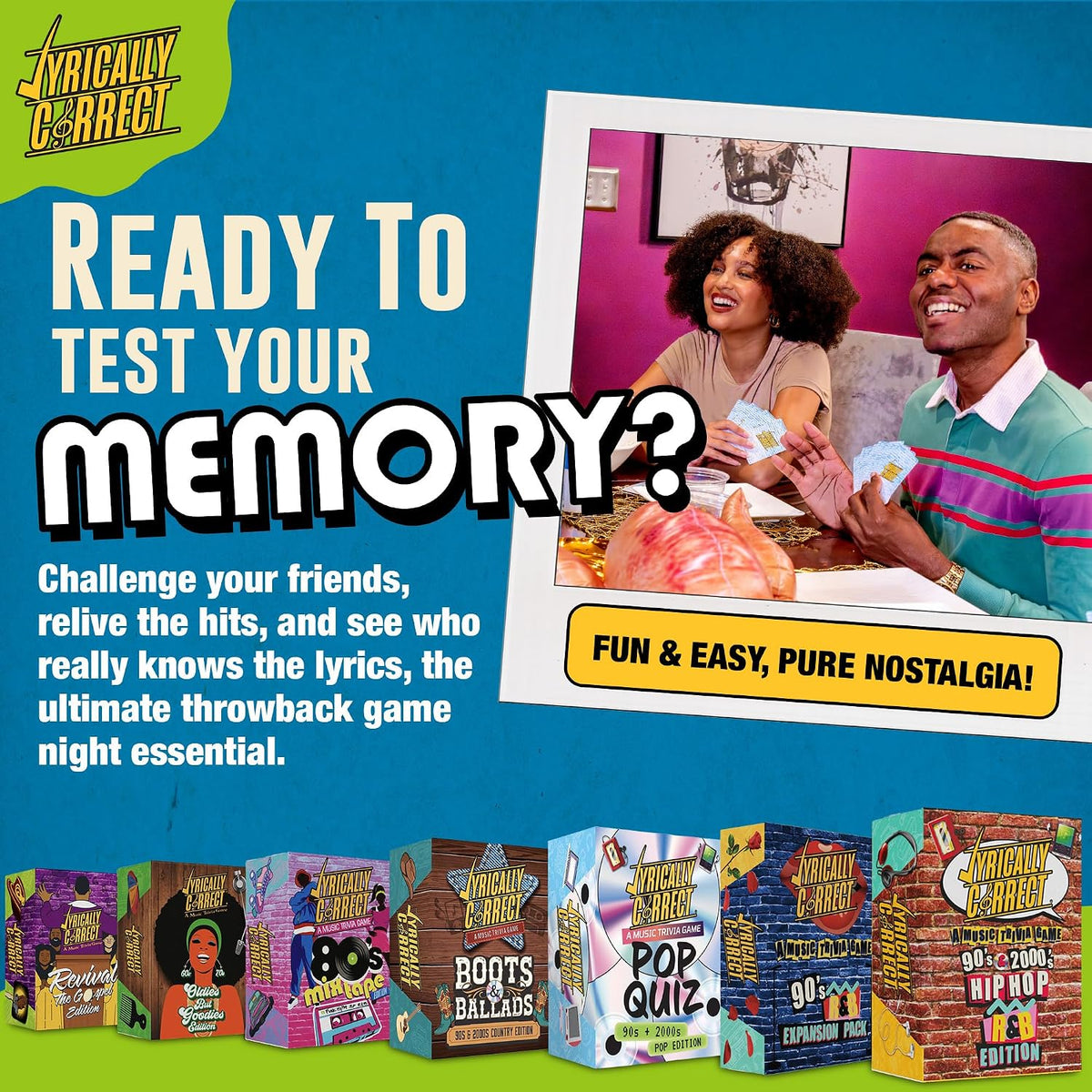 Lyrically Correct '90s & 2000s Pop Edition – Music Trivia Family Card Game