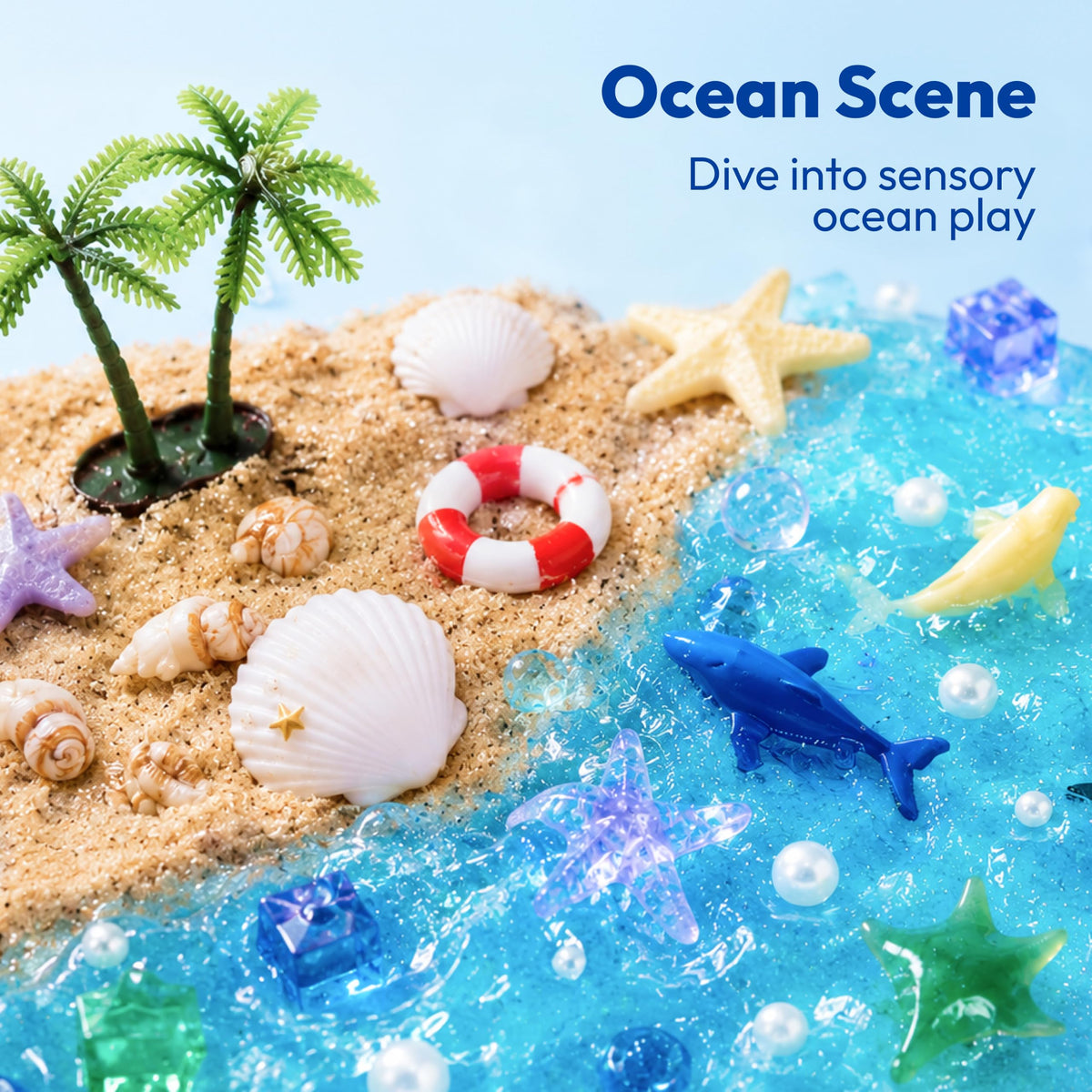 JOVA Klever Kits Construction Sensory Bin for Kids with Glow in The Dark Stones, Sandbox with Lid Castle Building kit, Preschool Learning Activities Gifts for Boys Girls Age 3+