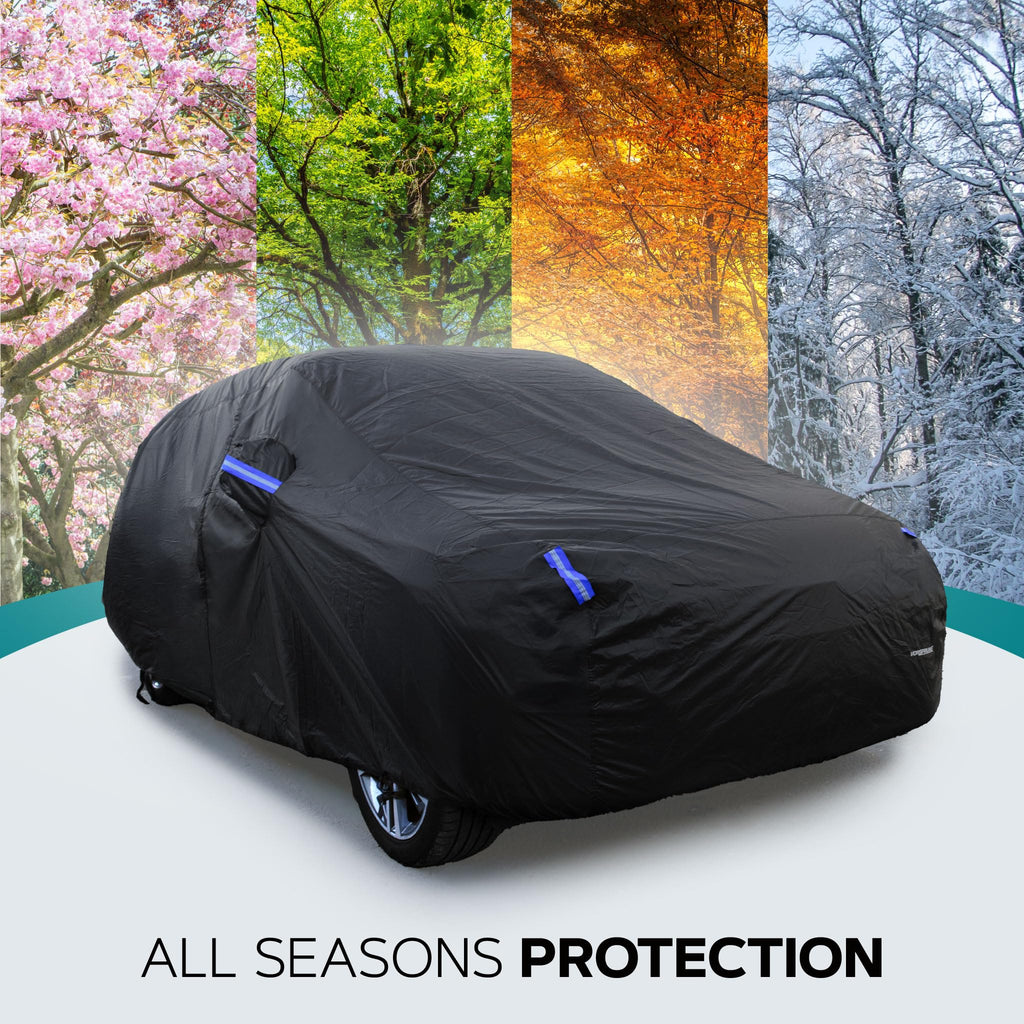 VORSPRUNG® Universal Car Cover(4 Sizes)| Driver Side Zip | Waterproof All Weather| Snow/Sun/Wind Proof |UV Protection Outdoor | Full Fitted |Length 487-530cm | Large Saloons, Executive & Estate Cars