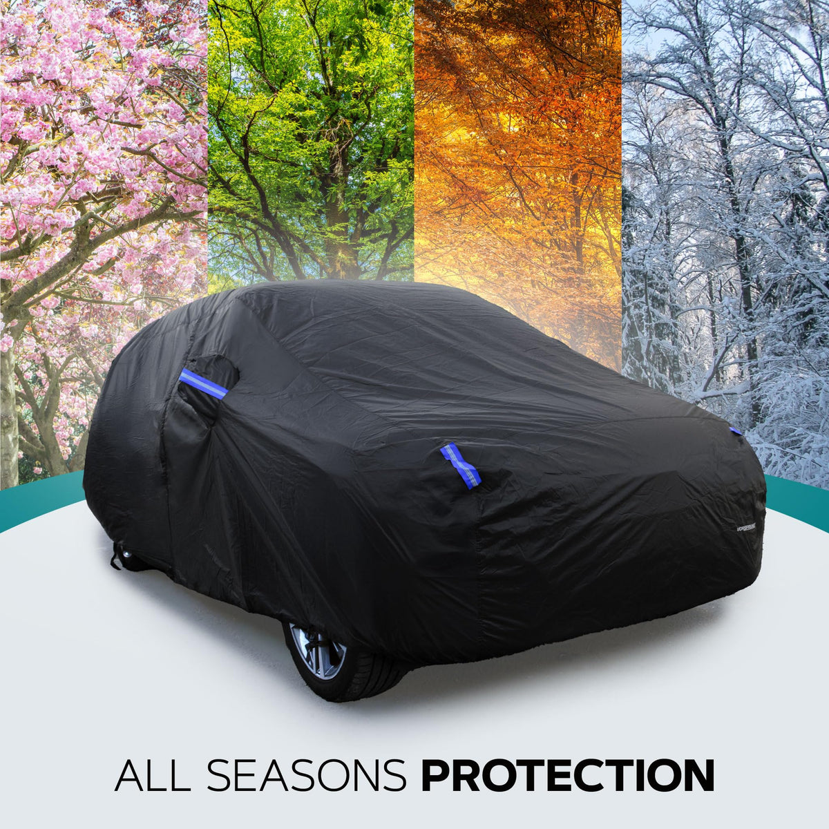 VORSPRUNG® Universal Car Cover(4 Sizes)| Driver Side Zip | Waterproof All Weather| Snow/Sun/Wind Proof |UV Protection Outdoor | Full Fitted |Length 487-530cm | Large Saloons, Executive & Estate Cars