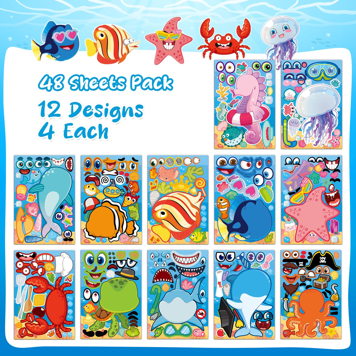 48 Sheets Pumpkin Face Stickers Kids Halloween Party Favors Crafts