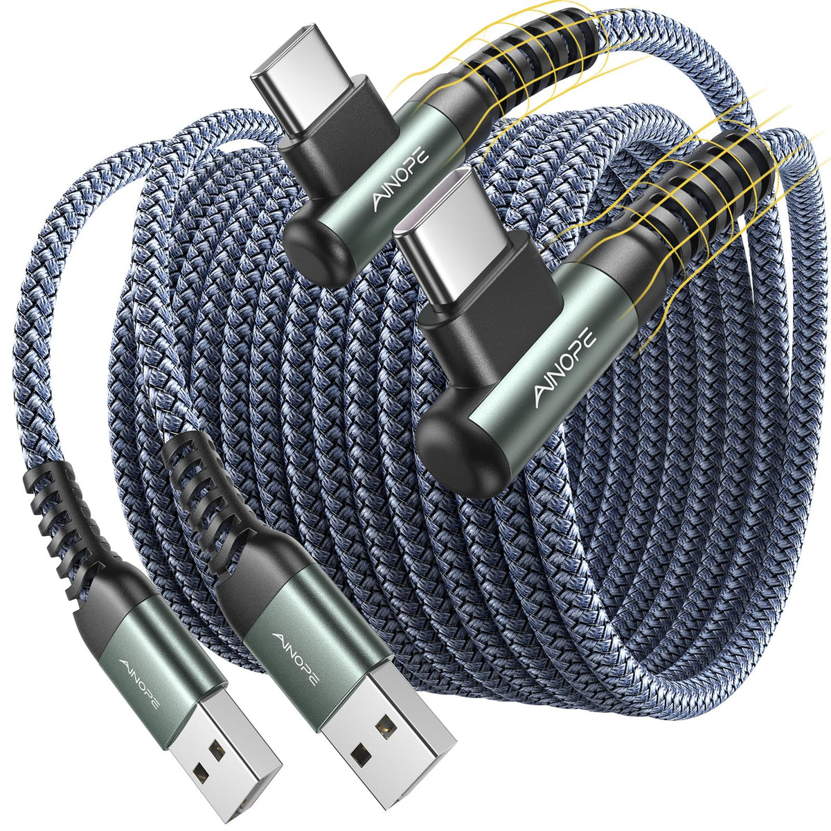 AINOPE 2-Pack 0.5ft USB C Cable, 3.1A Fast Charging, Right Angle, Durable Nylon Braided, Compatible with Galaxy S22 S21 Plus S20, Note 10 9 LG, Type C Charger