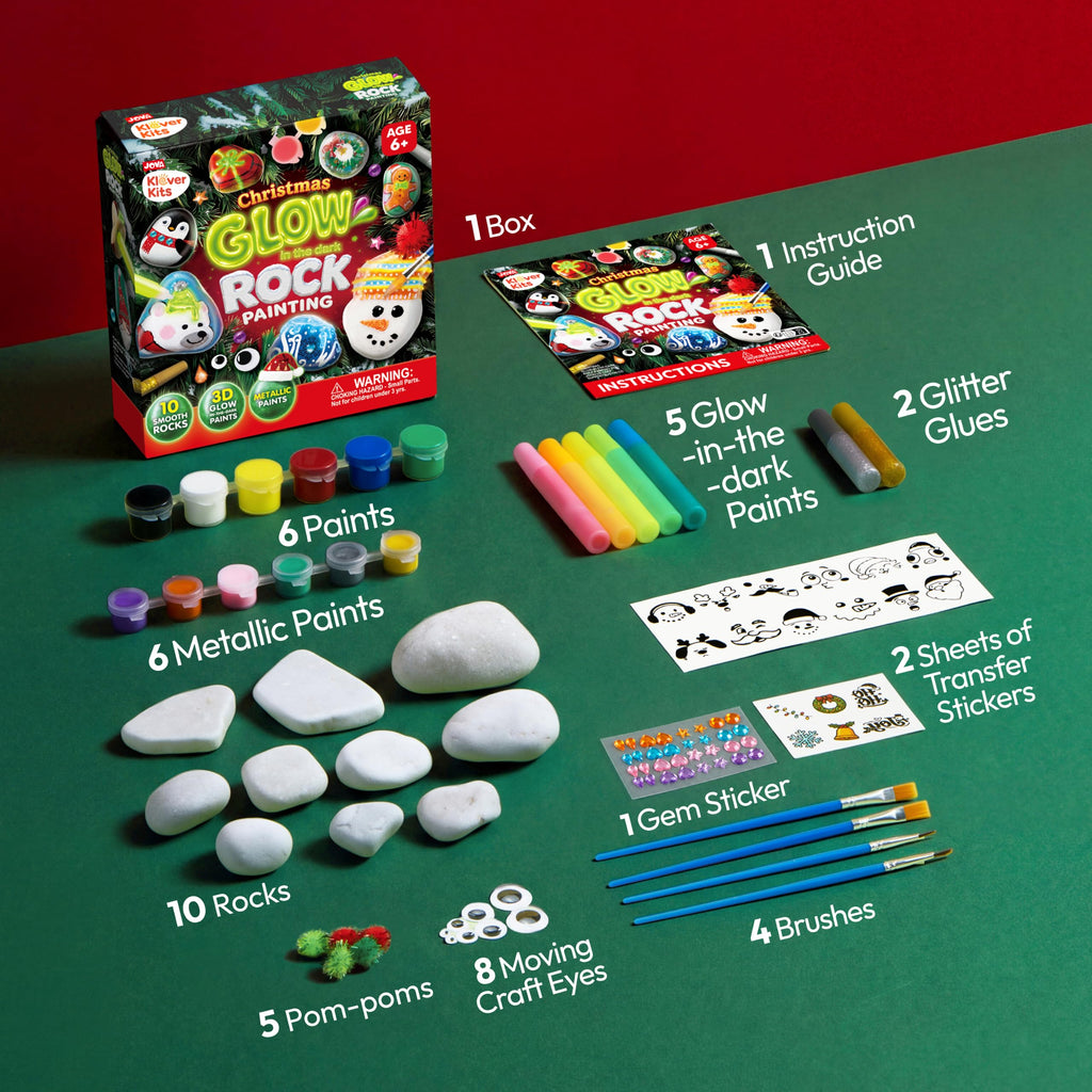 Rock Painting Kit- Glow in The Dark Rock Kit, Arts and Crafts for Kids Ages 6-12, Art Supplies Toy, Kids Craft Paint Kits, Arts & Crafts for Boys Girls Birthday Party Gift Toy