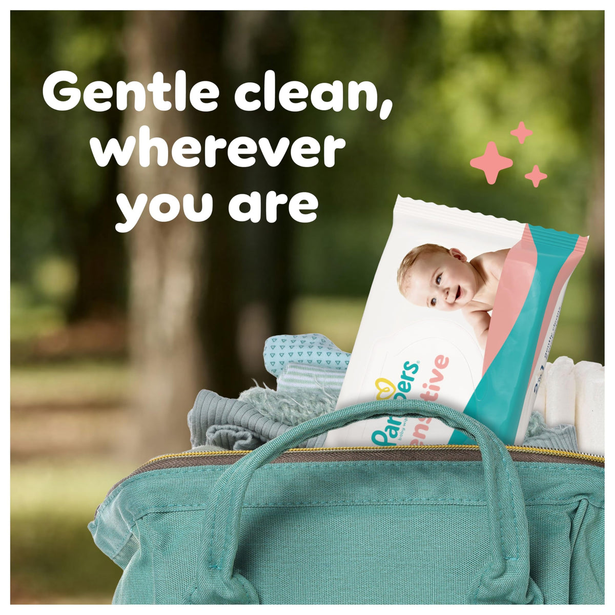 Pampers Sensitive Baby Wipes 24 Packs of 52 Wipes = 1248 Baby Wet Wipes, 2 in 1 Gently Cleans & Protects, 0% plastic in wipes