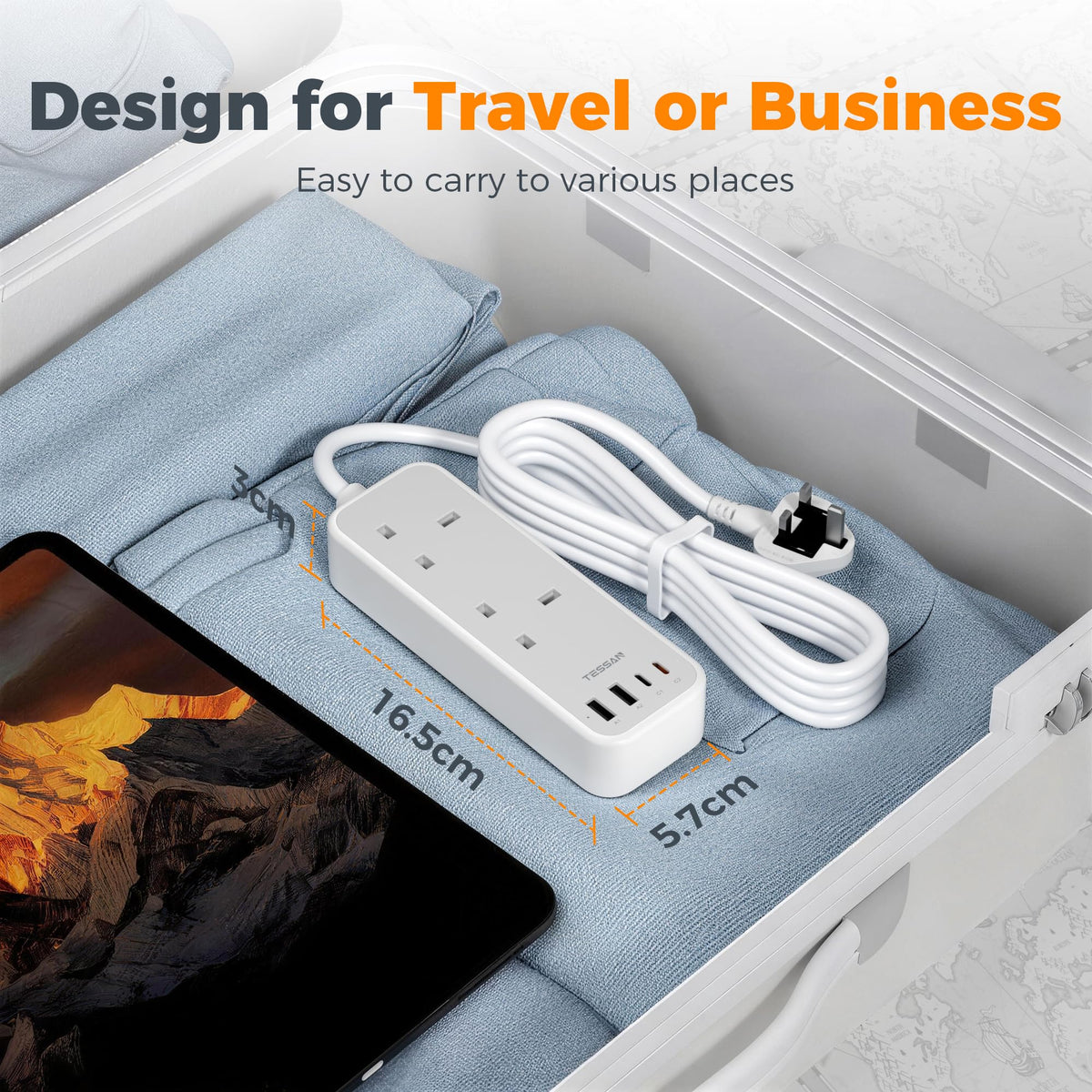 TESSAN 1.5M Extension Lead with PD 20W USB C Charger (4 USB Slots)