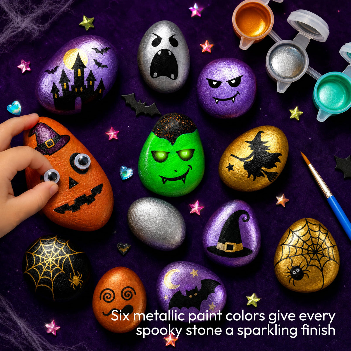 Rock Painting Kit- Glow in The Dark Rock Kit, Arts and Crafts for Kids Ages 6-12, Art Supplies Toy, Kids Craft Paint Kits, Arts & Crafts for Boys Girls Birthday Party Gift Toy