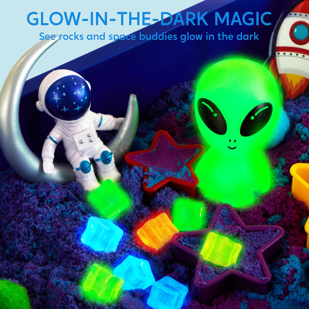 JOVA Klever Kits Construction Sensory Bin for Kids with Glow in The Dark Stones, Sandbox with Lid Castle Building kit, Preschool Learning Activities Gifts for Boys Girls Age 3+