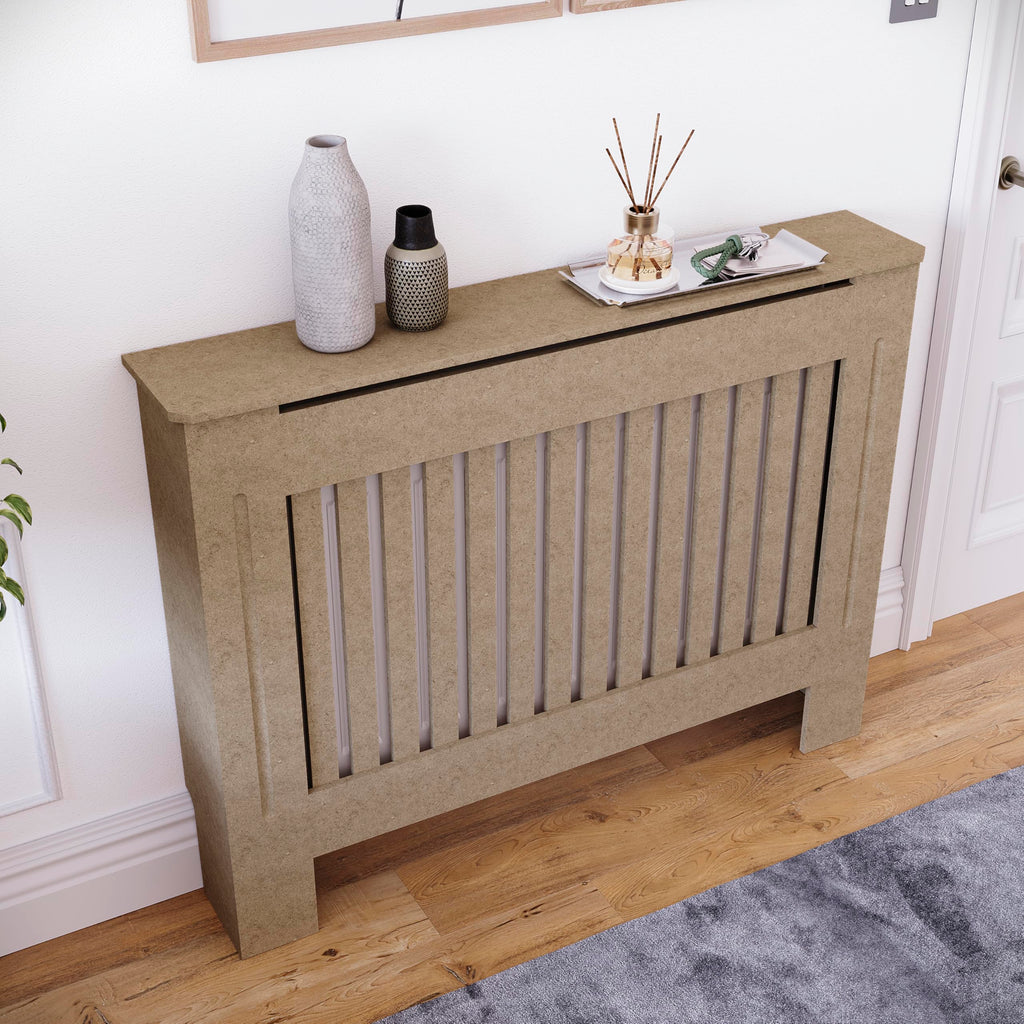Vida Designs Chelsea Radiator Cover White - Medium - Modern Vertical Slat Design For Optimal Heat Circulation - H82xW111xD19cm - Painted MDF Cabinet Ideal For Living Room & Hallway