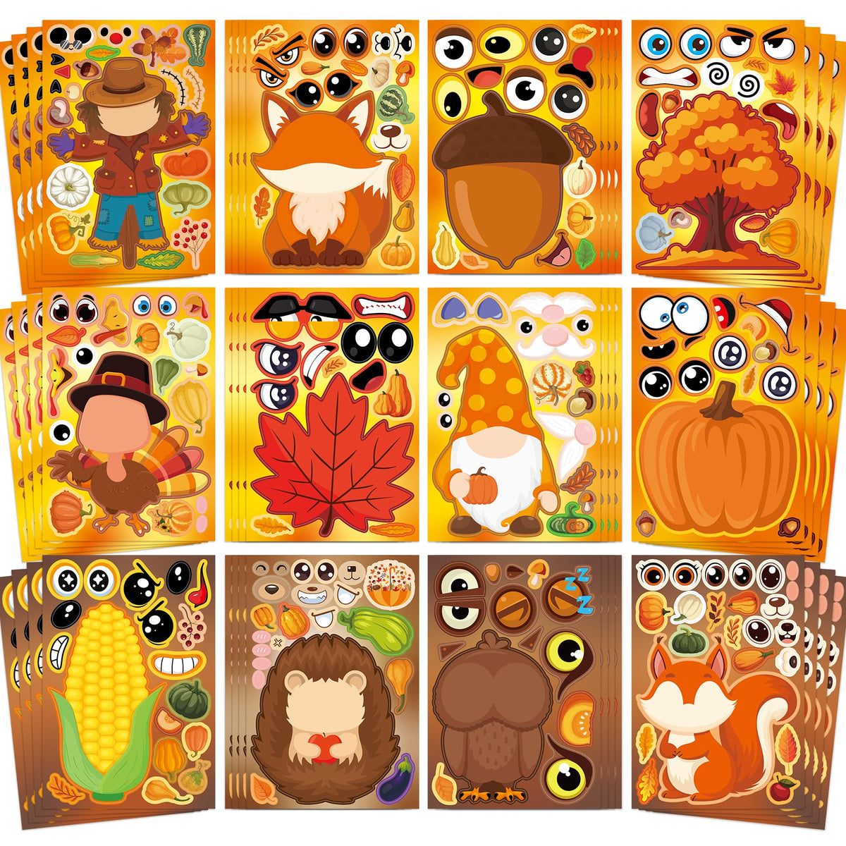 48 Sheets Pumpkin Face Stickers Kids Halloween Party Favors Crafts