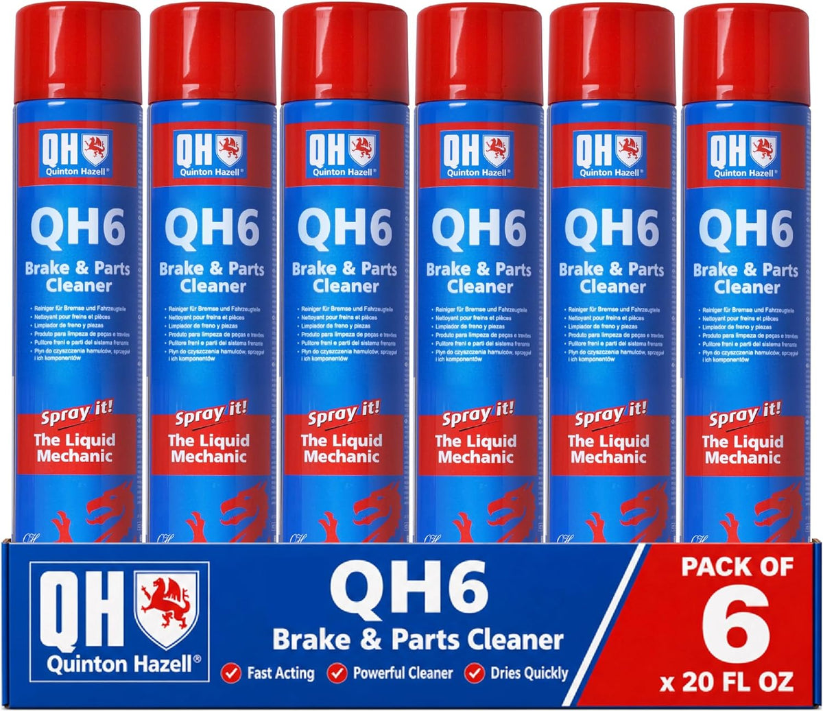 Quinton Hazell Brake Cleaner Spray 600 ml (Pack of 6) - QH6 Brake, Clutch & Parts Cleaner, Fast Drying Formula Removes Grease, Oil & Dirt, Stops Brake Squeal & Clutch Slip