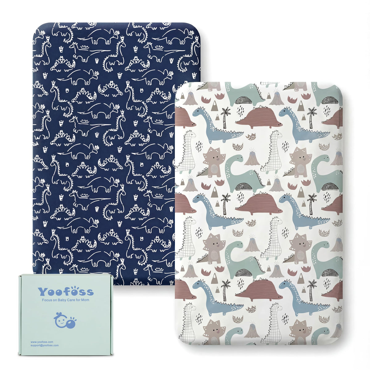Yoofoss Travel Cot Fitted Sheets 65 x 95 cm, Compatible with Graco, Red Kite, Joie, Deryan Cots, Cozy Breathable Stretchy Microfiber Mattress Sheet, 2 Pack, Green Giraffes