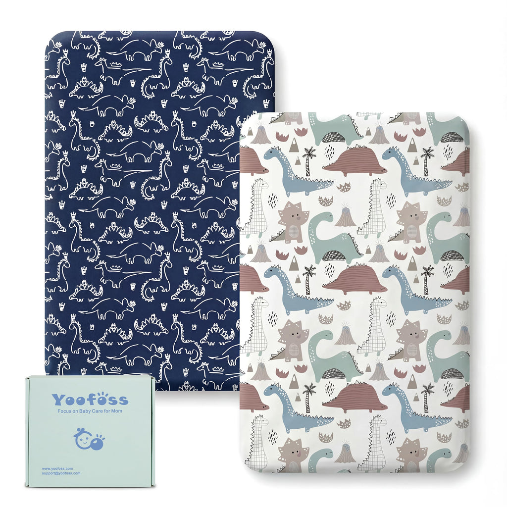 Yoofoss Travel Cot Fitted Sheets 65 x 95 cm, Compatible with Graco, Red Kite, Joie, Deryan Cots, Cozy Breathable Stretchy Microfiber Mattress Sheet, 2 Pack, Green Giraffes