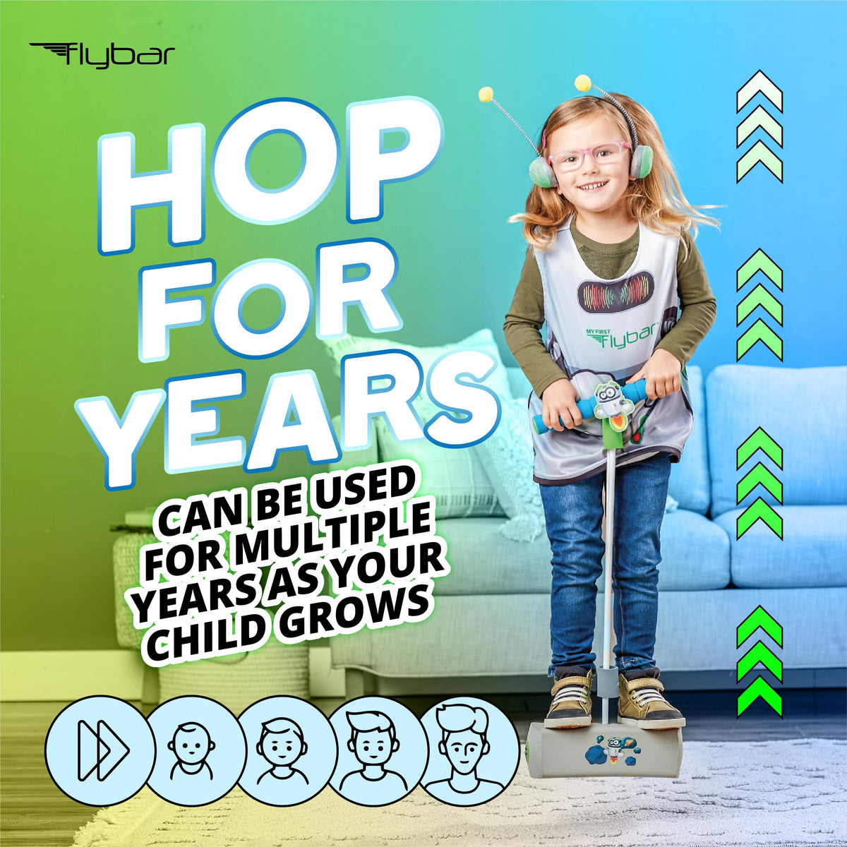 Flybar My First Foam Pogo Jumper for Kids Fun and Safe Pogo Stick, Durable Foam and Bungee Jumper for Ages 3 and up Toddler Toys, Supports up to 250lbs (Blue)