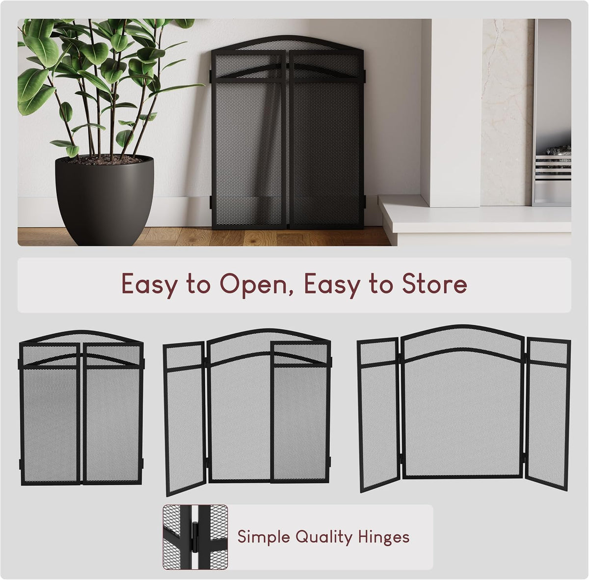 FIRE VIDA Milton Fire Screen Spark Guard Arched, Metal, Black