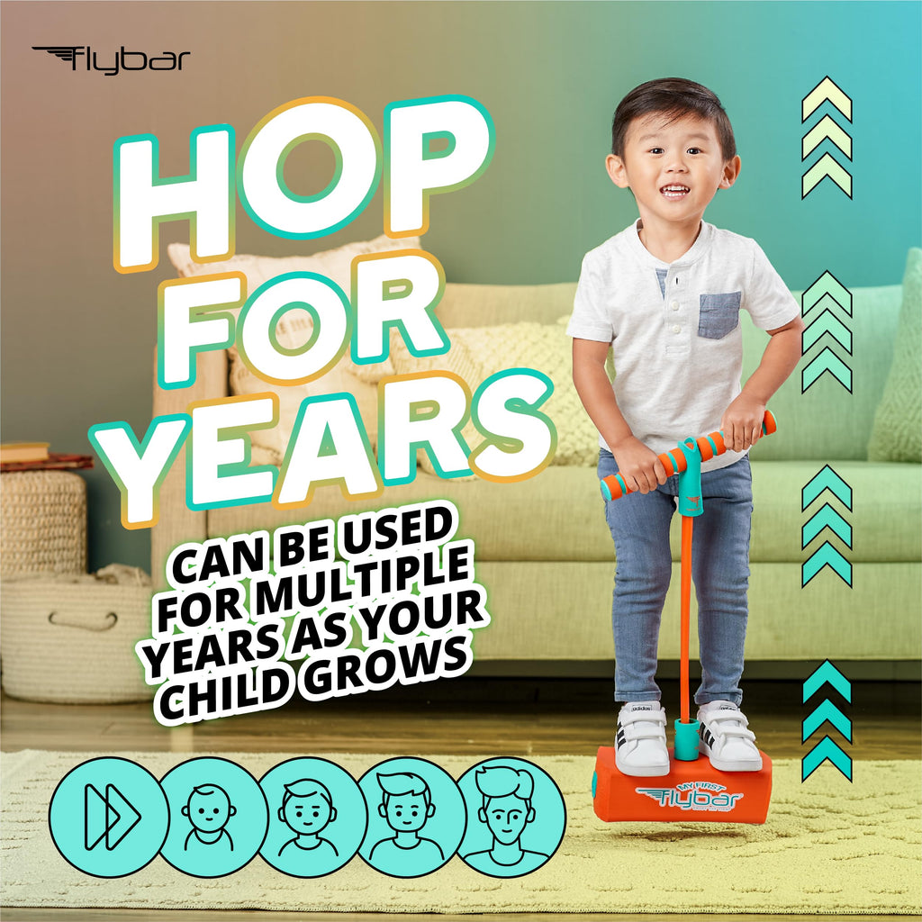 Flybar My First Foam Pogo Jumper for Kids Fun and Safe Pogo Stick, Durable Foam and Bungee Jumper for Ages 3 and up Toddler Toys, Supports up to 250lbs (Blue)