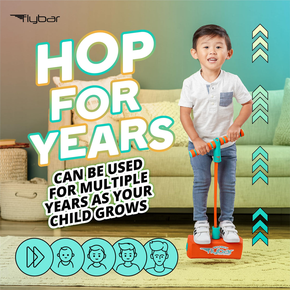 Flybar My First Foam Pogo Jumper for Kids Fun and Safe Pogo Stick, Durable Foam and Bungee Jumper for Ages 3 and up Toddler Toys, Supports up to 250lbs (Blue)