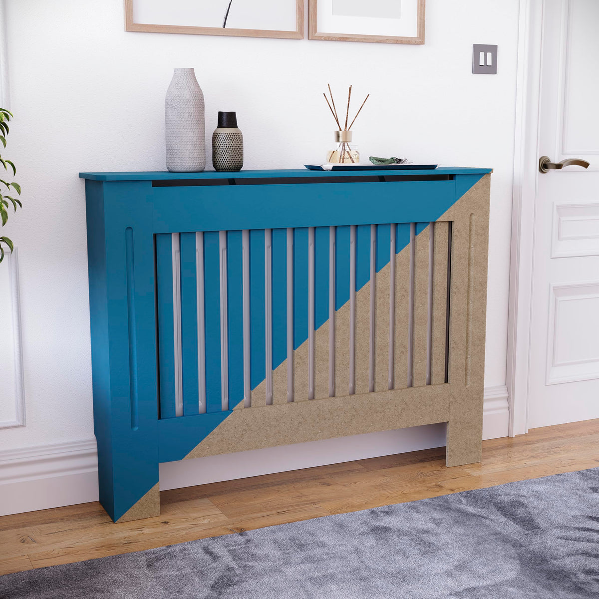 Vida Designs Chelsea Radiator Cover White - Medium - Modern Vertical Slat Design For Optimal Heat Circulation - H82xW111xD19cm - Painted MDF Cabinet Ideal For Living Room & Hallway