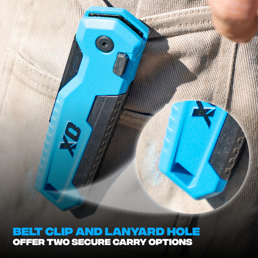 OX TOOLS P224301 Pro Heavy Duty Fixed Blade Folding Knife, Blue / Black