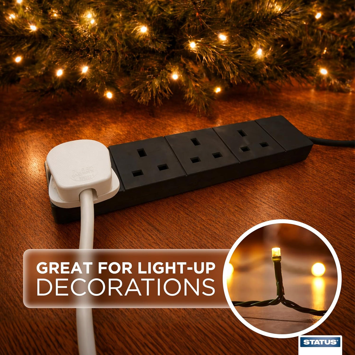 STATUS 4 Socket Extension Lead, 2m Black 13A Power Strip for Home or Office Use (S4W2MBL1PK4)
