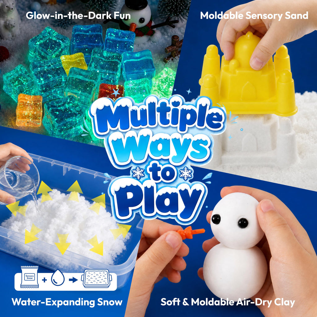 JOVA Klever Kits Construction Sensory Bin for Kids with Glow in The Dark Stones, Sandbox with Lid Castle Building kit, Preschool Learning Activities Gifts for Boys Girls Age 3+